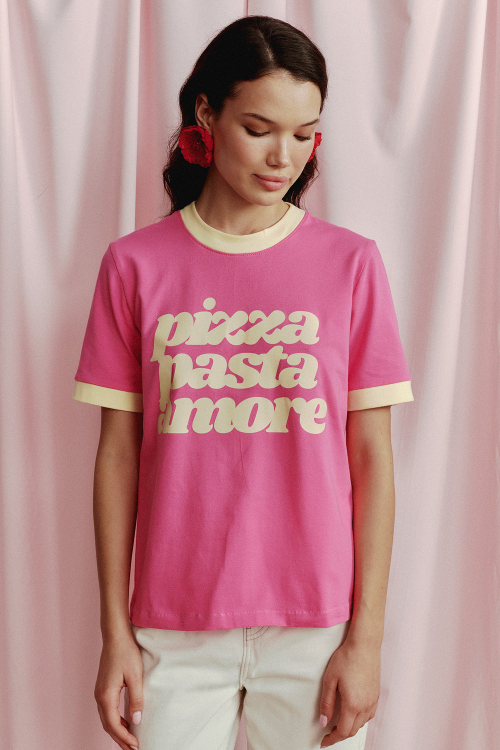PIZZA PASTA AMORE PINK T-SHIRT