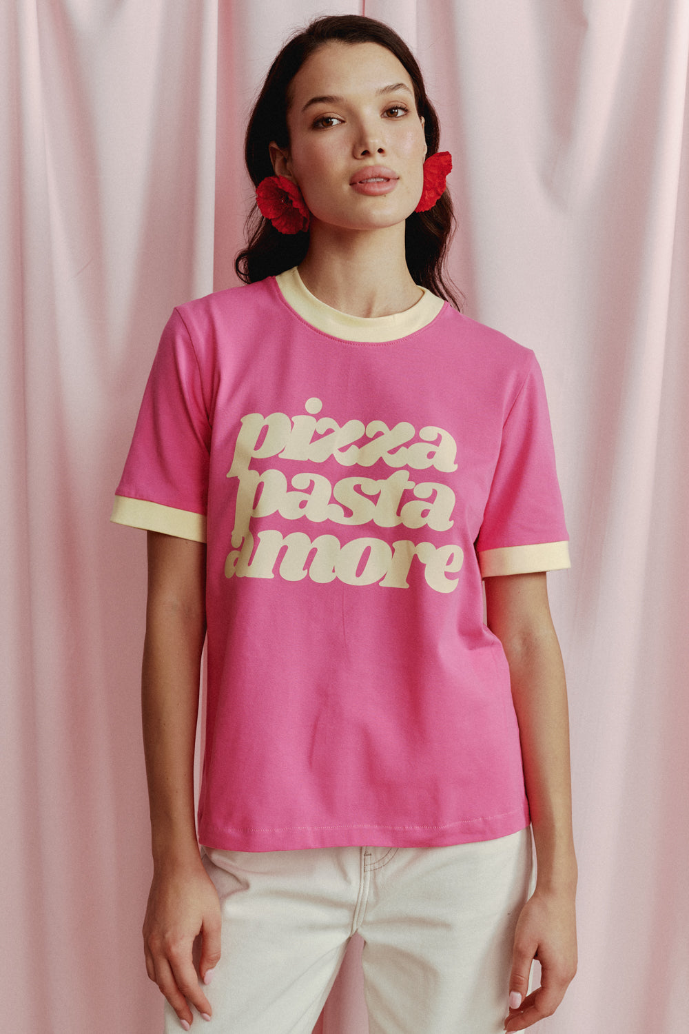 PIZZA PASTA AMORE PINK T-SHIRT