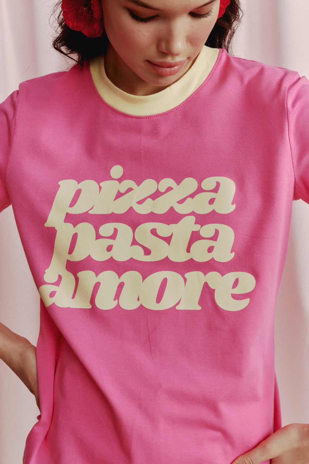 PIZZA PASTA AMORE PINK T-SHIRT