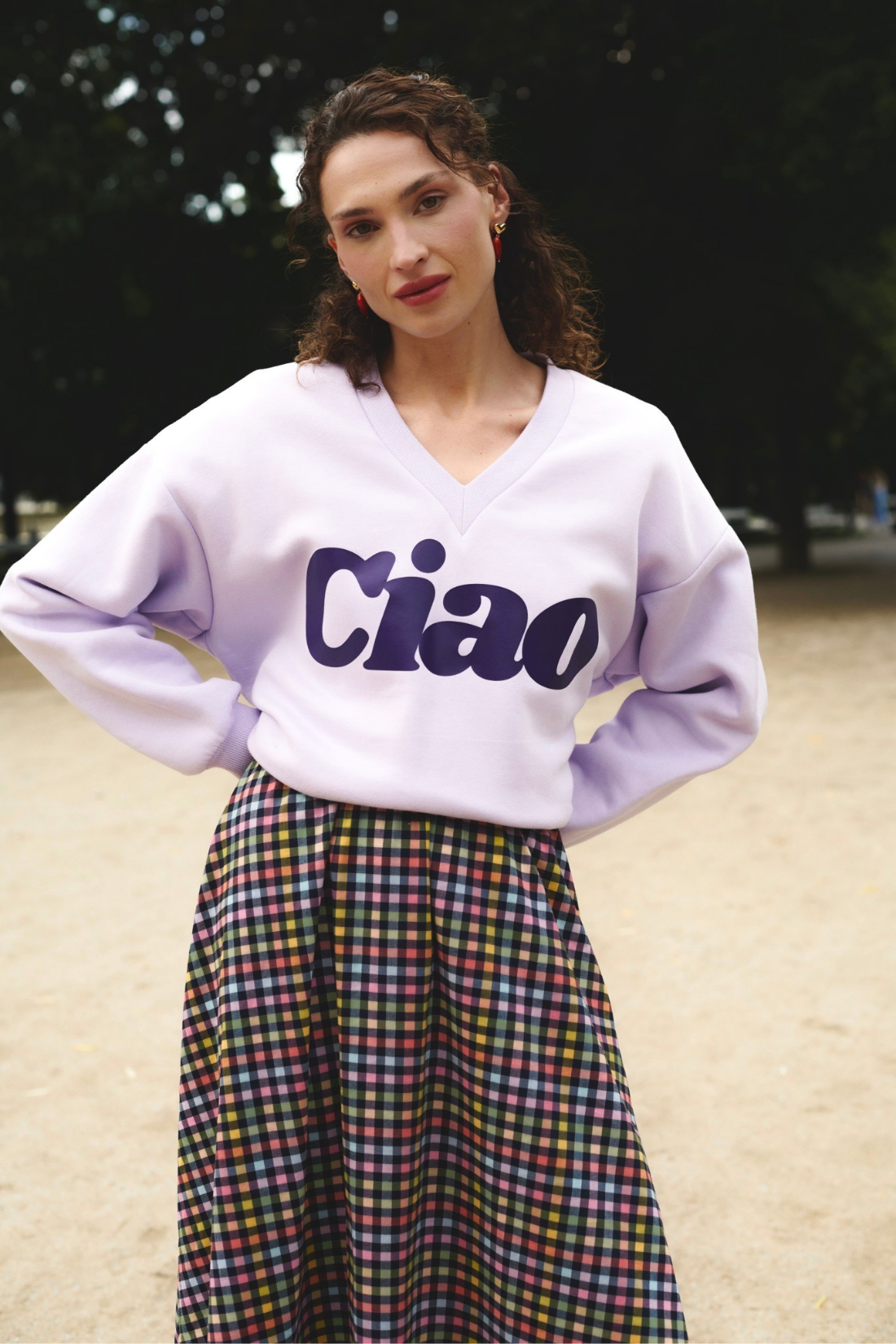 V-NECK CIAO LILAC SWEATSHIRT