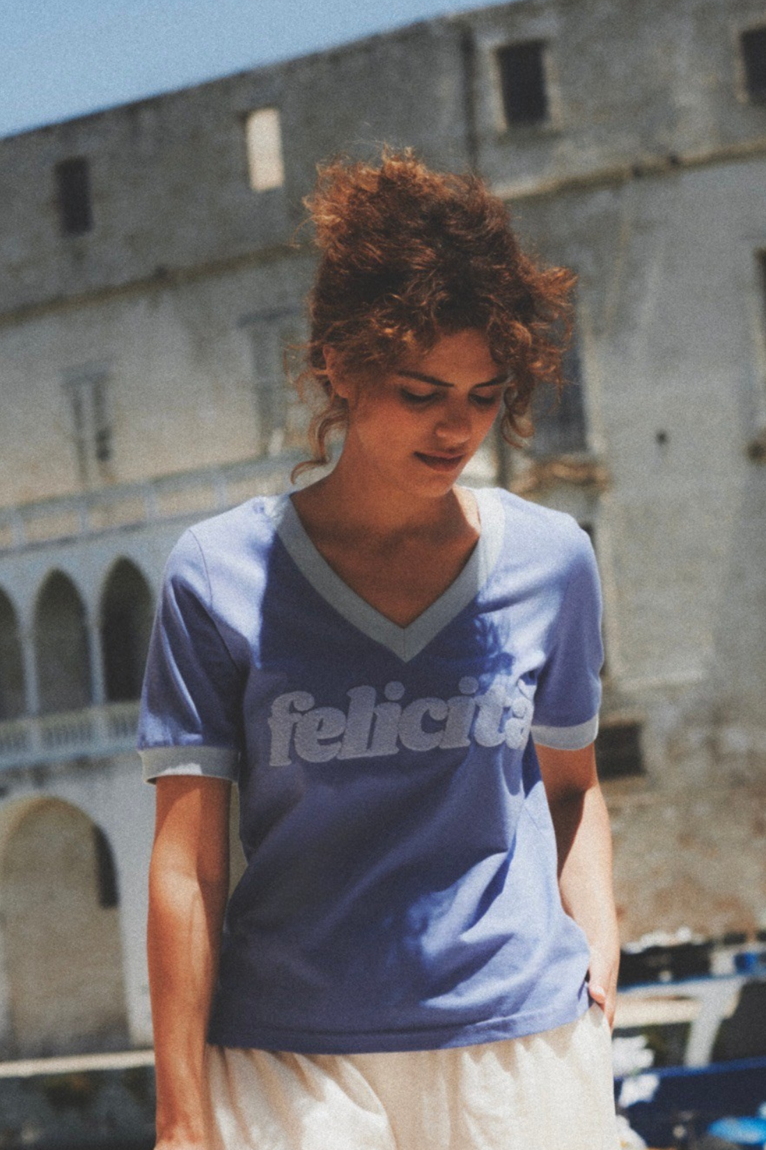 V-NECK FELICITA BLUE T-SHIRT