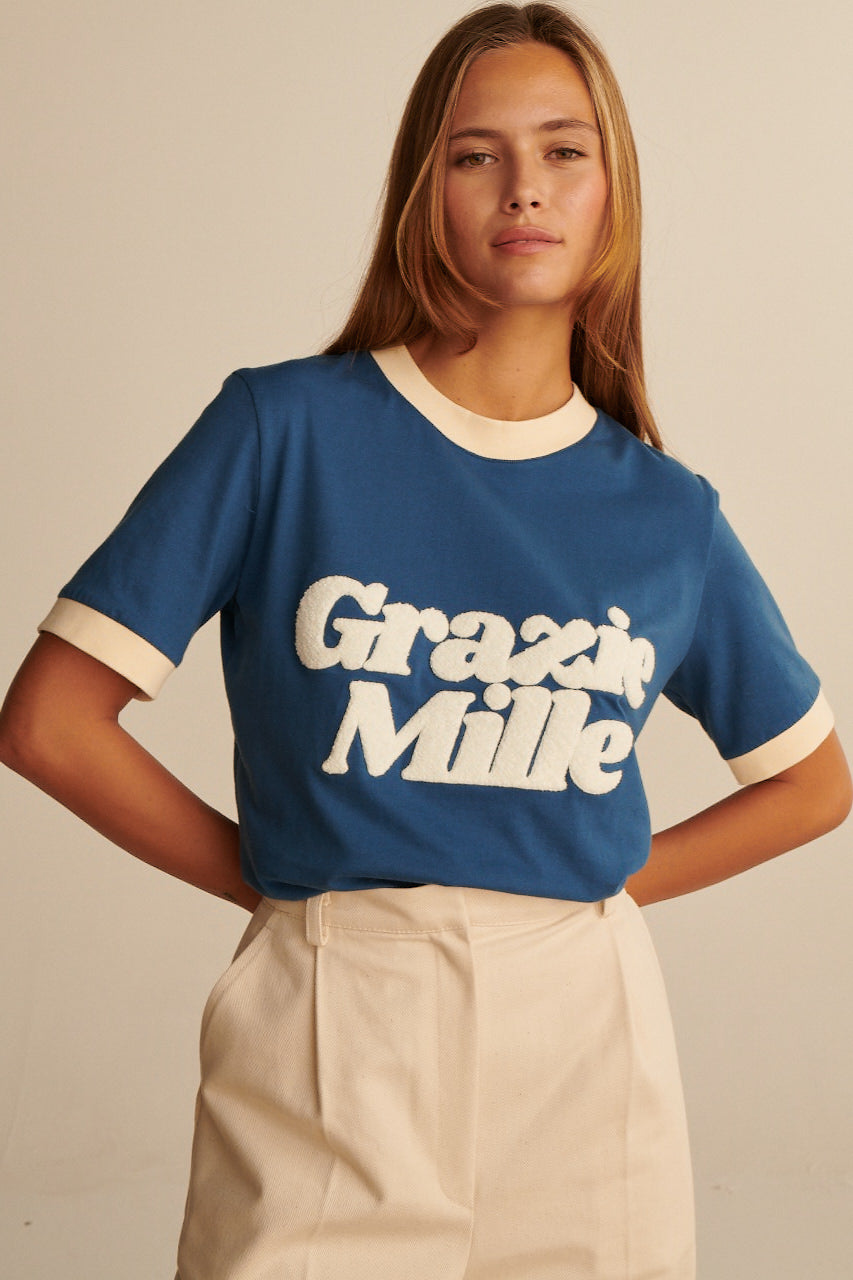 GRAZIE MILLE RETRO BLUE T-SHIRT