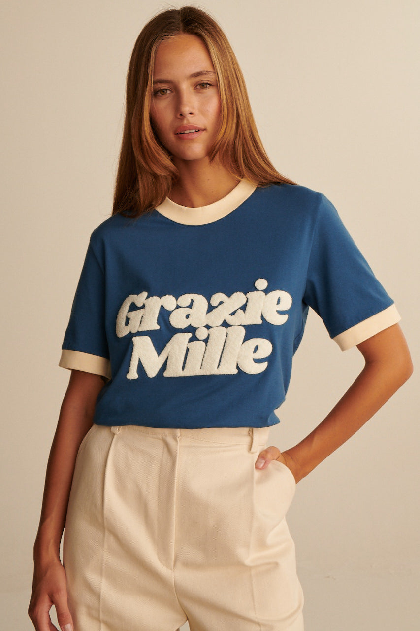 GRAZIE MILLE RETRO BLUE T-SHIRT