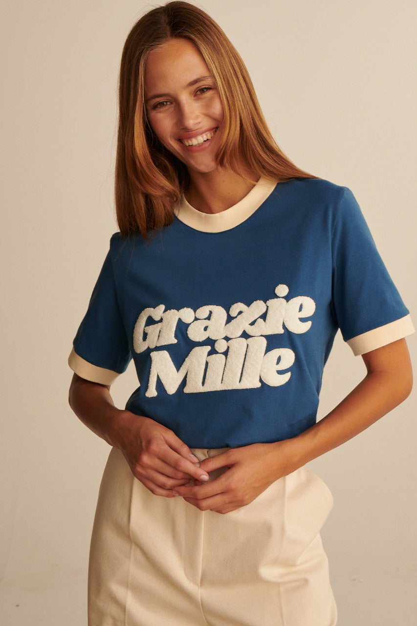 GRAZIE MILLE RETRO BLUE T-SHIRT