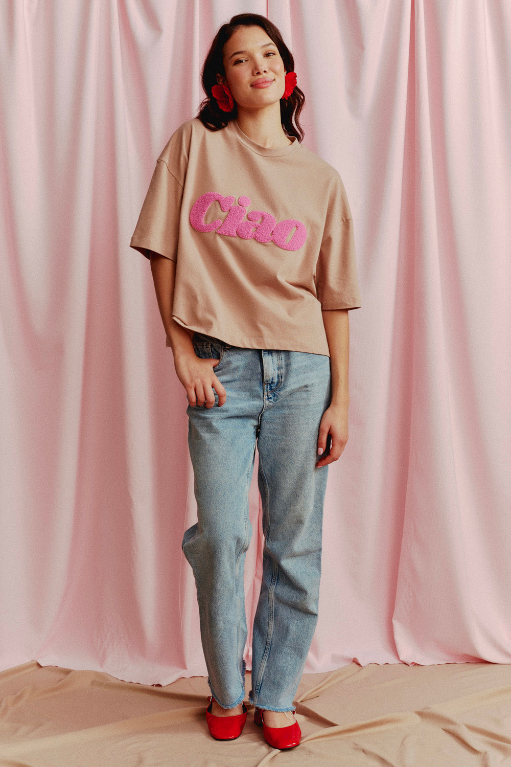CIAO BOXY BEIGE T-SHIRT