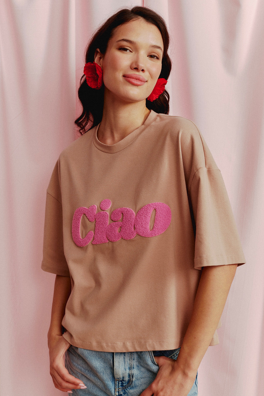 CIAO BOXY BEIGE T-SHIRT