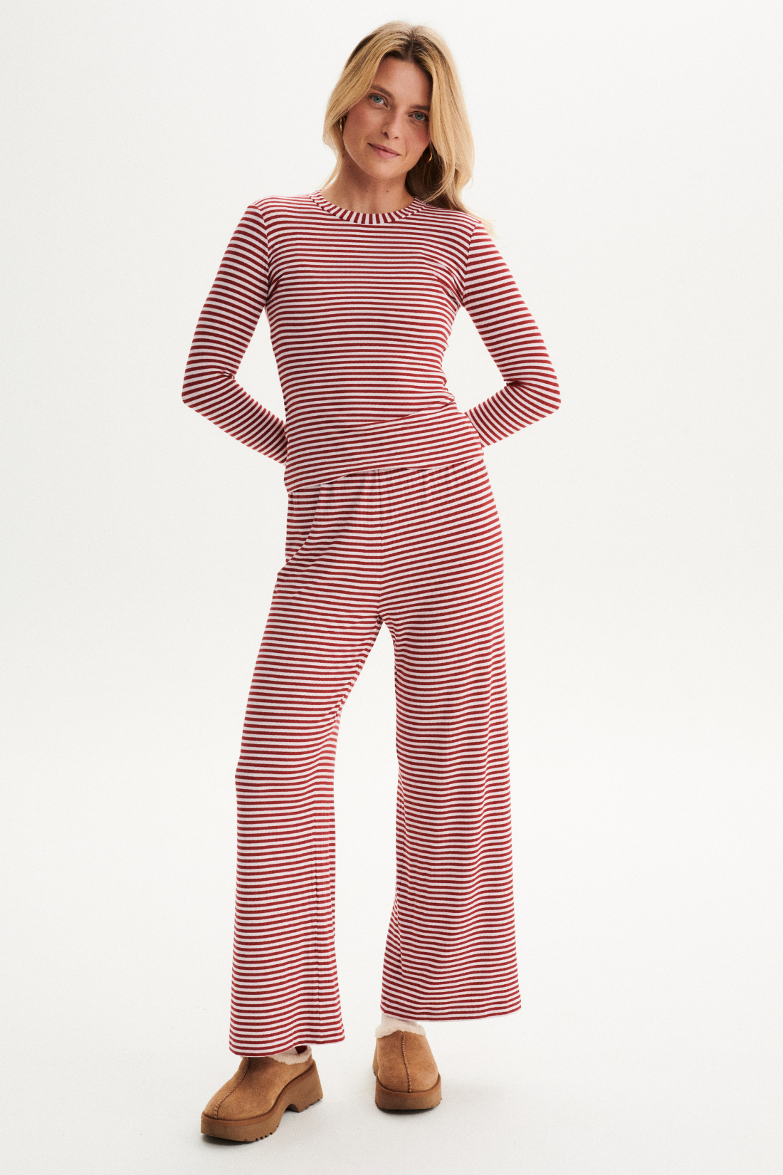 COSI COSI STRIPPED BURGUNDY TROUSERS