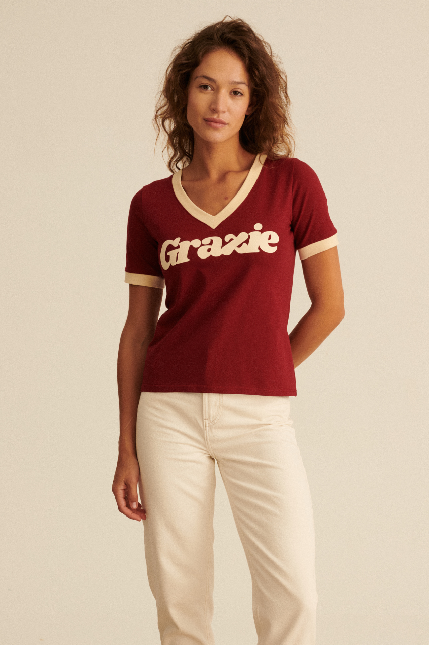 V-NECK GRAZIE BORDO T-SHIRT