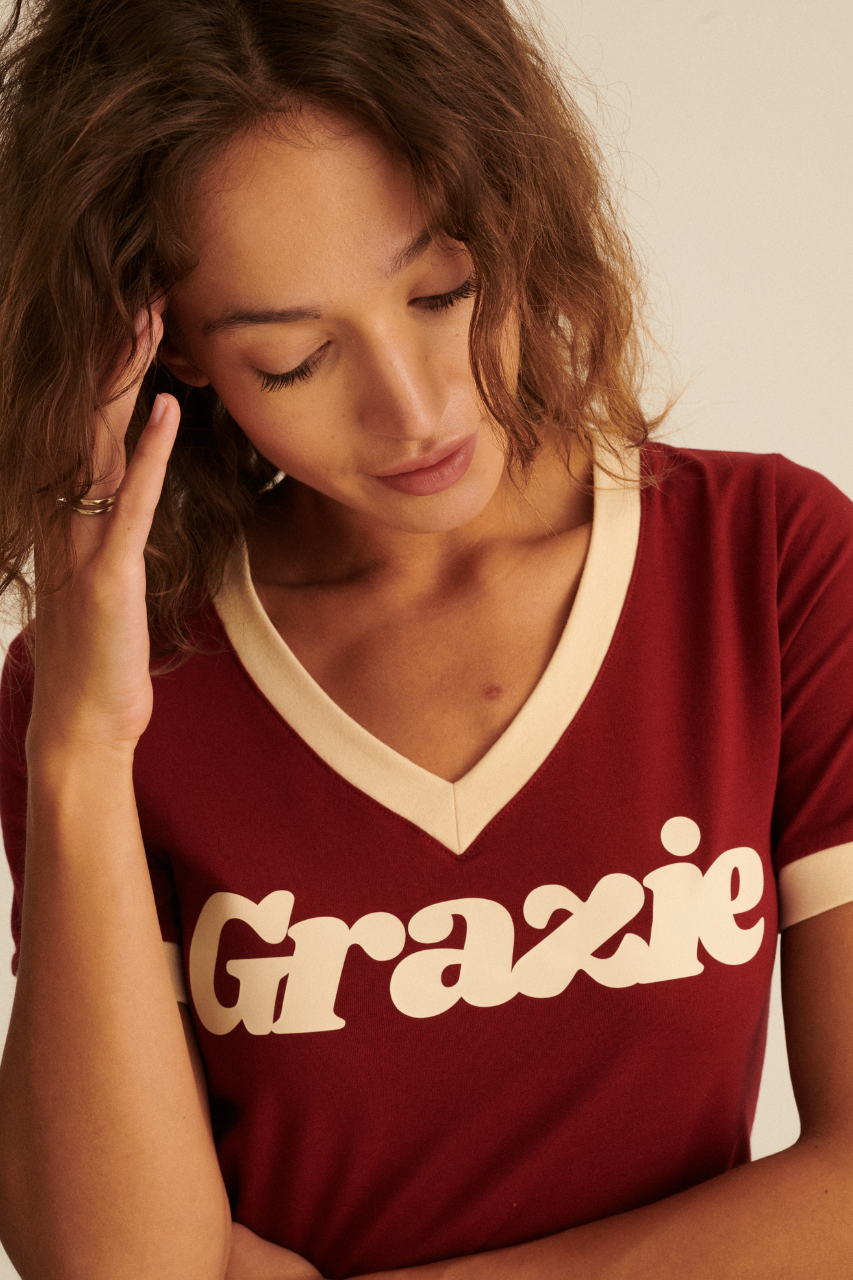 V-NECK GRAZIE BORDO T-SHIRT