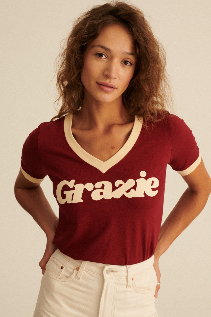 V-NECK GRAZIE BORDO T-SHIRT