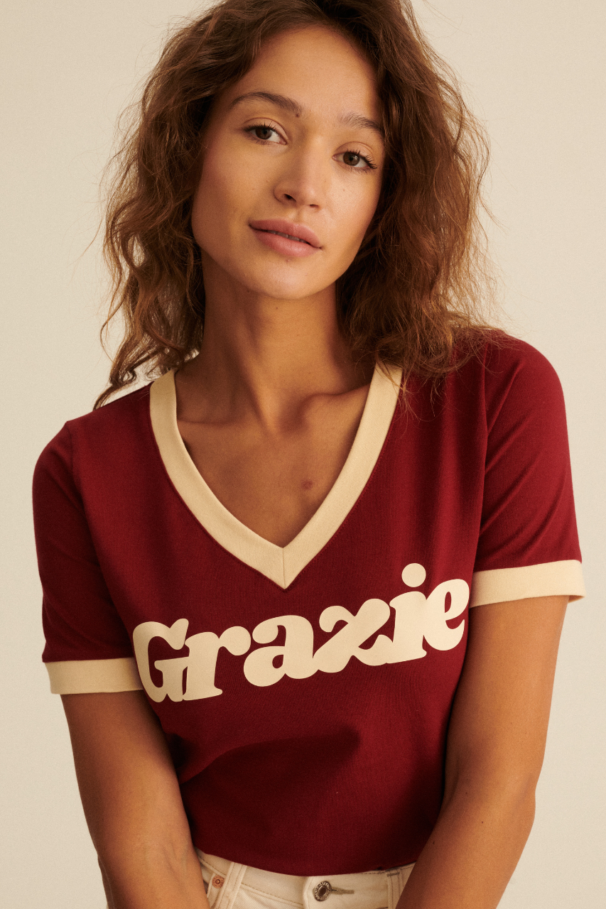 V-NECK GRAZIE BORDO T-SHIRT