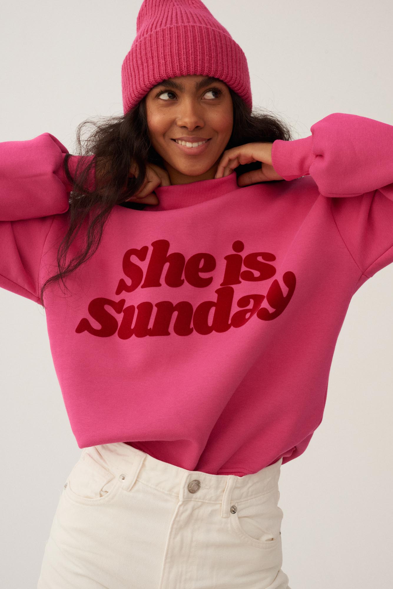 SHE IS SUNDAY PINK SWEATSHIRT