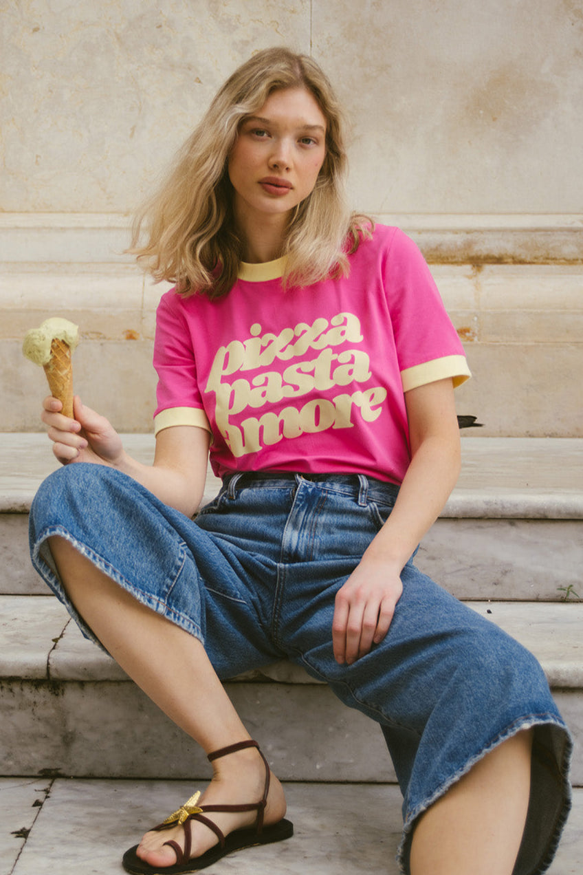 PIZZA PASTA AMORE PINK T-SHIRT